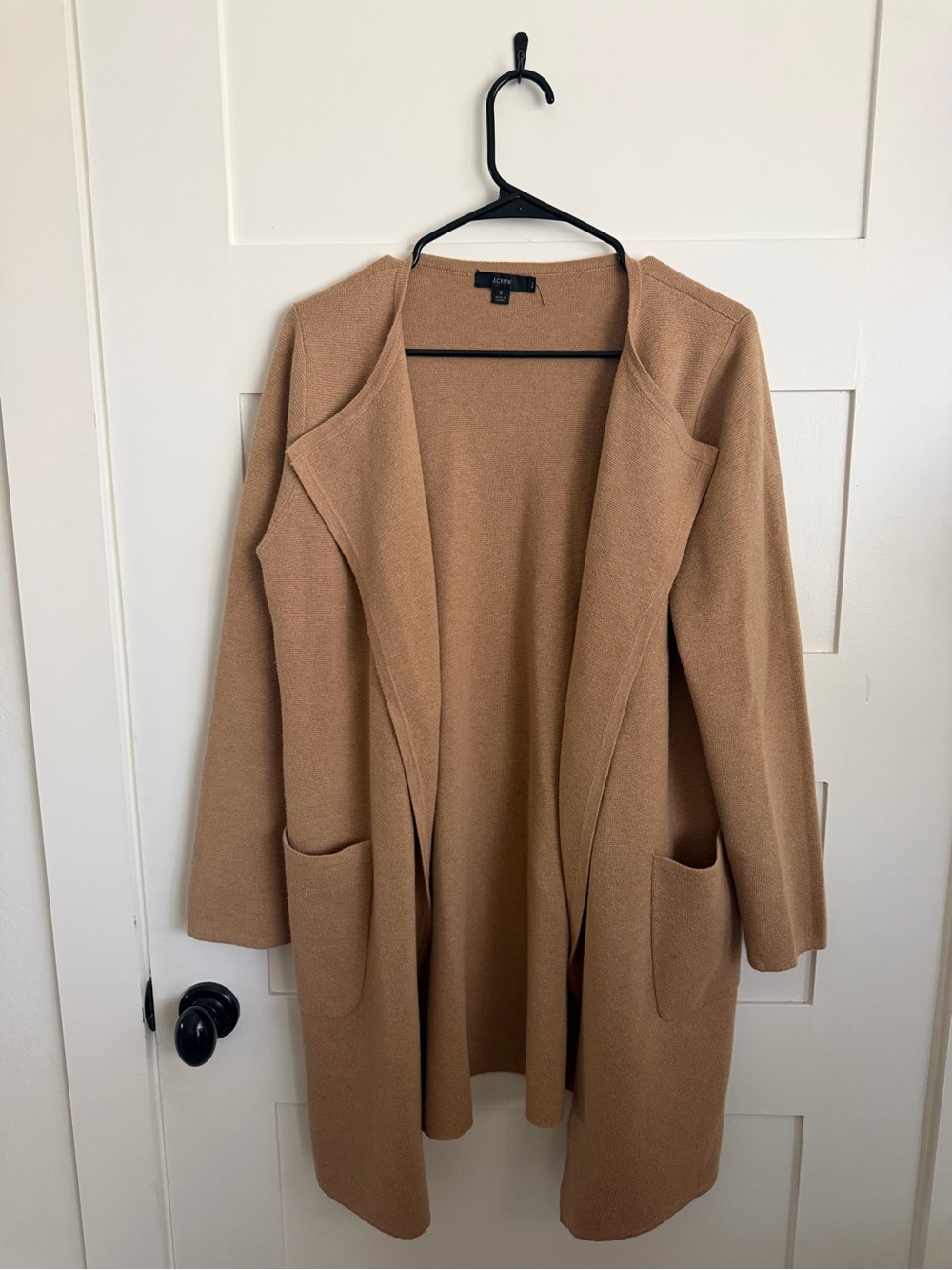 J. Crew Long Open-Front Cardigan in Camel Brown